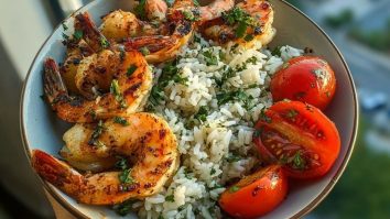 Creamy Garlic Butter Shrimp Bowl with Herb Rice