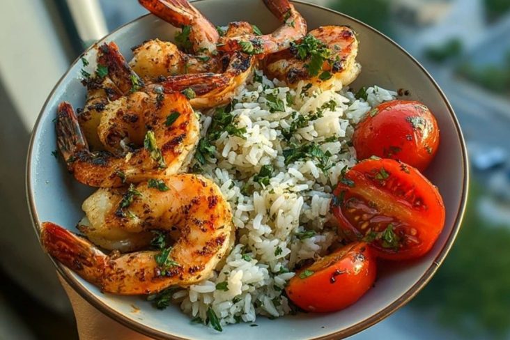 Creamy Garlic Butter Shrimp Bowl with Herb Rice