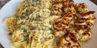 Creamy Garlic Parmesan Chicken with Cheesy Spaghetti