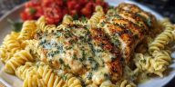 Creamy Garlic Parmesan Chicken with Cheesy Twisted Pasta