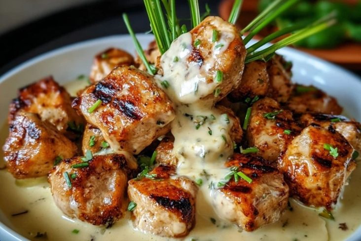 Creamy Garlic Sauce with Grilled Chicken Bites
