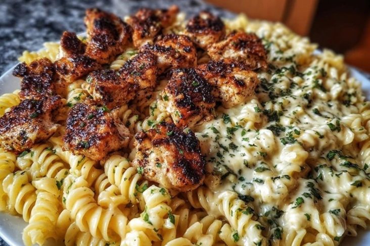 Creamy Parmesan Rotini with Cajun Garlic Butter Chicken