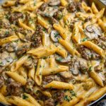 Creamy Velveeta Beef Stroganoff and Penne Pasta