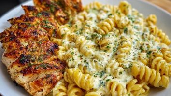 Creamy Garlic Parmesan Chicken and Cheesy Twisted Pasta