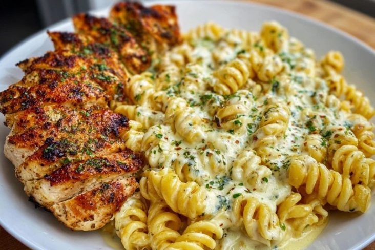 Creamy Garlic Parmesan Chicken and Cheesy Twisted Pasta