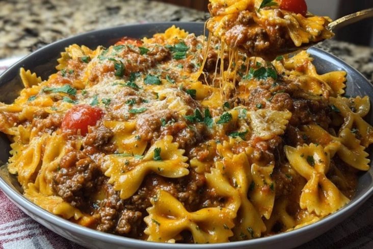 Creamy Velveeta Bowtie Pasta with Italian Beef Marinara