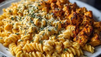 Creamy Velveeta Chicken Rotini Pasta with Mozzarella Garlic Cheese Sauce