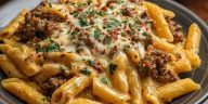 Creamy Velveeta Penne Pasta Recipe with Cajun Beef Alfredo Sauce