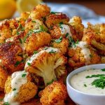 Crispy Baked Cauliflower Bites with Garlic Sauce