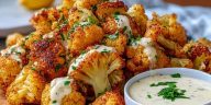 Crispy Baked Cauliflower Bites with Garlic Sauce