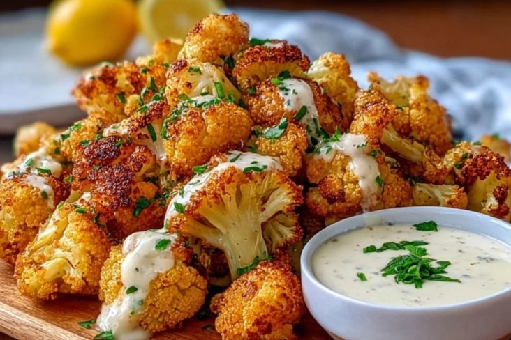 Crispy Baked Cauliflower Bites with Garlic Sauce