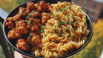 Delicious Garlic Butter Chicken Bites with Spicy Cajun Alfredo Twisted Pasta Recipe