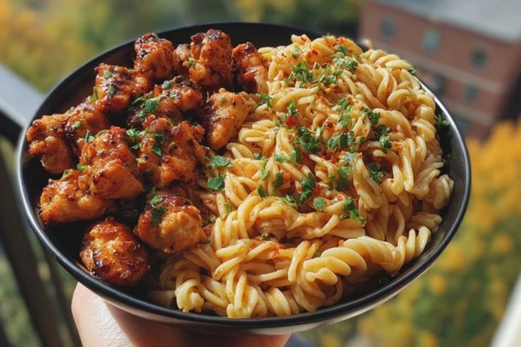 Delicious Garlic Butter Chicken Bites with Spicy Cajun Alfredo Twisted Pasta Recipe