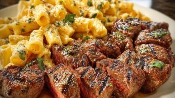 Garlic Butter Steak with Creamy Parmesan Rigatoni