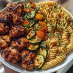 Garlic Chili Oil Chicken Bites & Cajun Alfredo with Charred Zucchini Twists