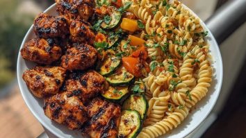 Garlic Chili Oil Chicken Bites & Cajun Alfredo with Charred Zucchini Twists