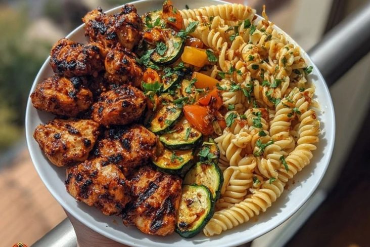 Garlic Chili Oil Chicken Bites & Cajun Alfredo with Charred Zucchini Twists