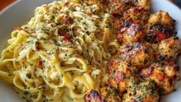 Golden Garlic Butter Chicken with Creamy Parmesan Linguine