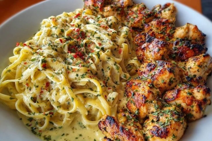 Golden Garlic Butter Chicken with Creamy Parmesan Linguine