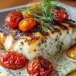 Grilled Cod with Roasted Tomatoes & Creamy Dill Sauce