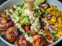 Grilled Shrimp Bowl with Avocado, Corn Salsa & Creamy Sauce
