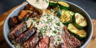 Grilled-Steak-Bowl-with-Creamy-Sauce-Grilled-Zucchini