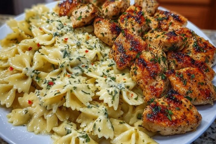 Lemon Garlic Chicken with Creamy Bowtie Pasta