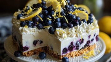 No-Bake Lemon Dazzling Blueberry Cream Cake