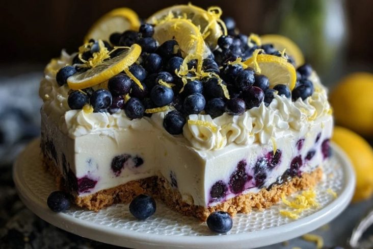 No-Bake Lemon Dazzling Blueberry Cream Cake