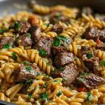One-Pot Creamy Spicy Garlic Butter Steak & Pasta