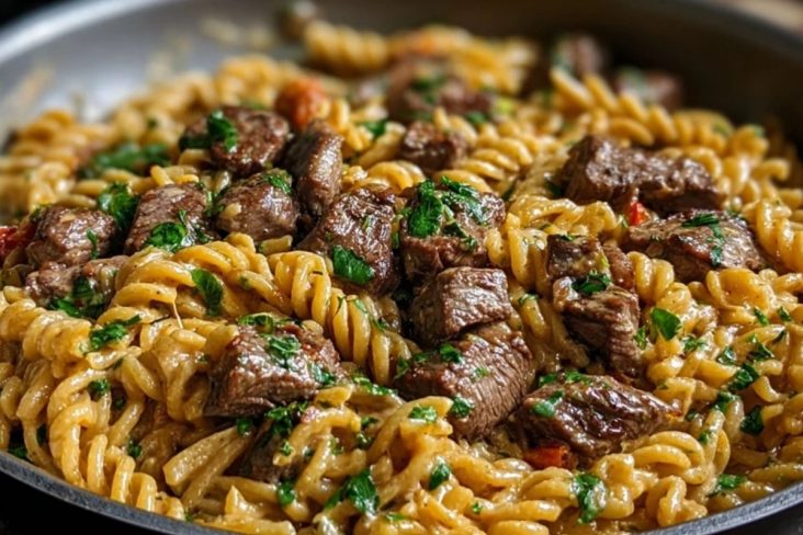 One-Pot Creamy Spicy Garlic Butter Steak & Pasta