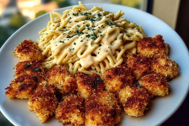Parmesan Crusted Chicken Bites & Smoked Cajun Alfredo Gemelli