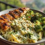 Pesto Chicken Alfredo with Spicy Feta Cream & Parmesan Broccoli Crunch