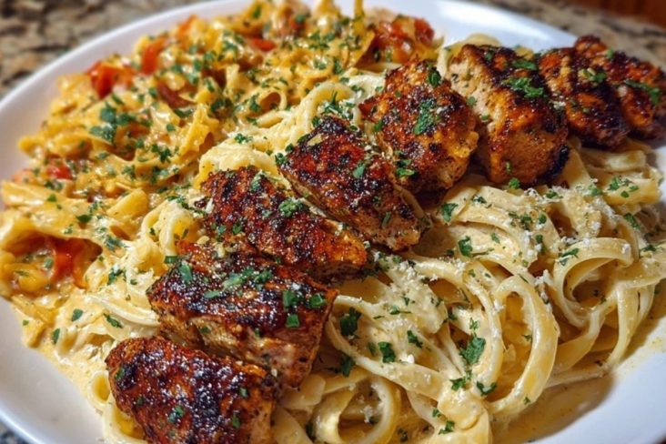 Savory Cajun Chicken and Creamy Garlic Parmesan Linguine