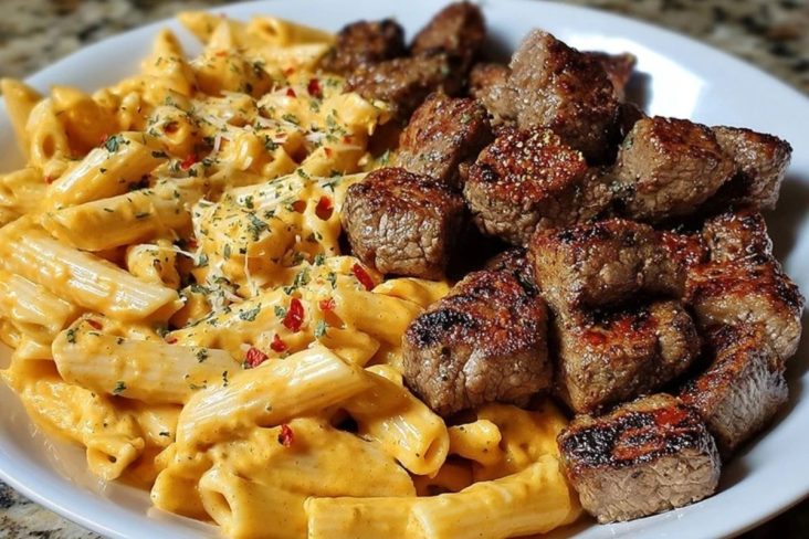 Savory Cajun Steak Tips with Cheesy Penne Parmesan Sauce