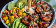 Shrimp and Avocado Bowls with Mango Salsa & Lime-Chili Sauce