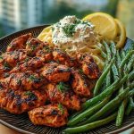 Smoky Paprika Chicken Alfredo with Lemon Feta Whip & Charred Green Beans