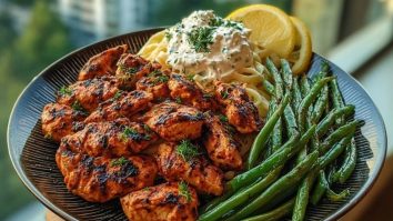 Smoky Paprika Chicken Alfredo with Lemon Feta Whip & Charred Green Beans