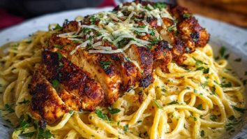 Spicy Cajun Chicken with Garlic Parmesan Linguine