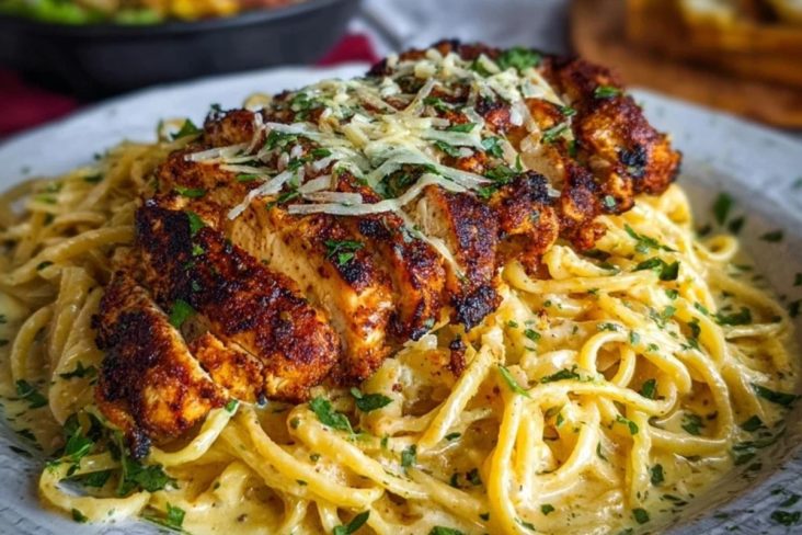 Spicy Cajun Chicken with Garlic Parmesan Linguine