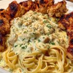 Spicy Cheesy Garlic Butter Chicken with Linguine in Four-Cheese Sauce