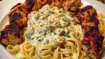 Spicy Cheesy Garlic Butter Chicken with Linguine in Four-Cheese Sauce