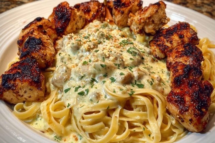 Spicy Cheesy Garlic Butter Chicken with Linguine in Four-Cheese Sauce