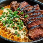 Spicy Korean Ramen with Grilled Beef & Creamy Sauce