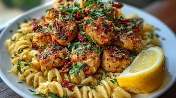 Tuscan Garlic Chicken Bites & Sun-Dried Tomato Cajun Alfredo Pasta