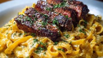Velveeta Steak Fettuccine with Garlic Butter Cream Sauce