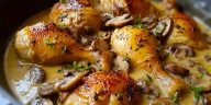 Baked Chicken Legs with Cream of Mushroom Sauce
