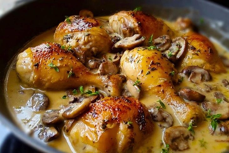 Baked Chicken Legs with Cream of Mushroom Sauce