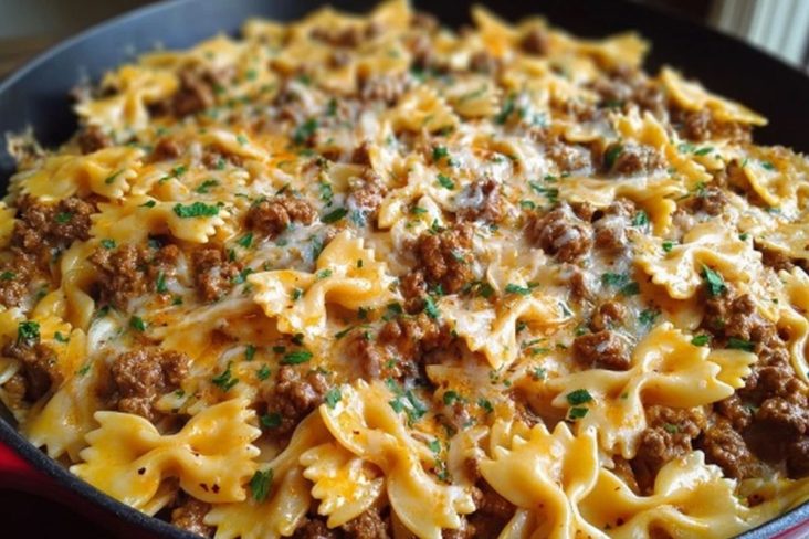 Cajun Cream Cheese Alfredo Bowties with Spiced Ground Beef