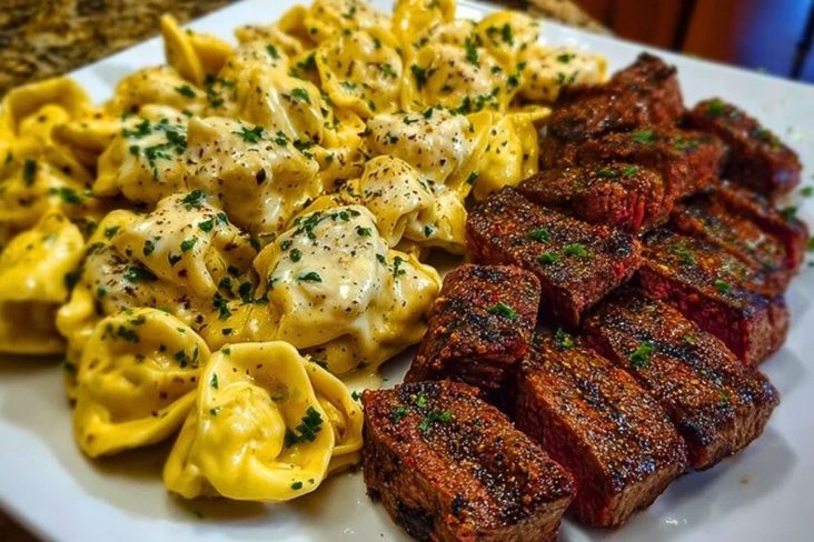 Cajun Garlic Butter Steak with Cheesy Alfredo Tortellini